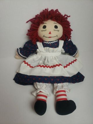 Raggedy Ann Doll Vintage Plush Strawberry Dress Apron Yarn Hair 14 " Handmade Toy