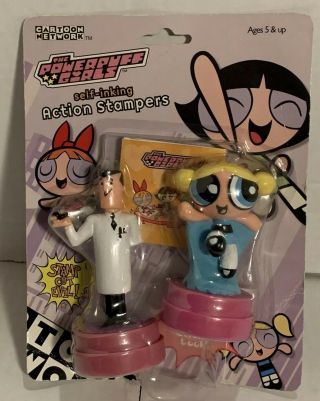 Vintage 1999 The Powerpuff Girls Self - Inking Action Stampers Flying Colors Toys