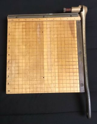 Vintage Ingento Paper Cutter No 3 10 " X 10 " Guillotine Wooden Cast Metal Trimmer