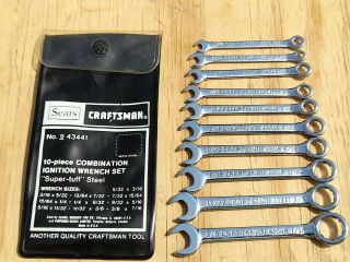 Vintage Sears Craftsman 10pc Ignition Combination Wrench Set 9 - 43441 W/pouch