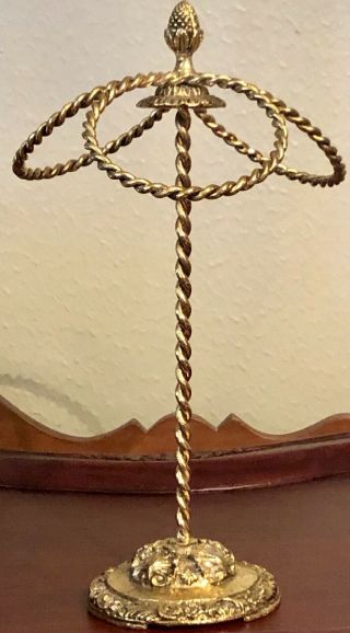 Rare 3 Ring Braid Rope Twist Vintage Stylebuilt Gold Gilt Metal Towel Holder Euc