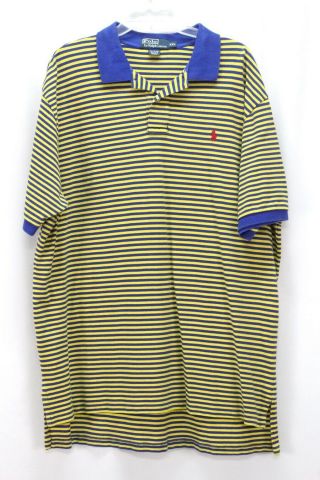 Vintage Mens Yellow Blue Stripe Polo Ralph Lauren Shirt Golf Classic Xxl 2xl