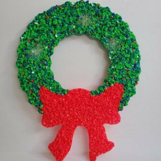 Vintage Melted Popcorn Christmas Wreath Door Hanging Plastic Red Bow Large 15 "