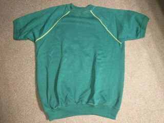 Vintage 70s 80s Short Sleeve Sweatshirt Green Cotton Blend | Tag=xl | Medium,  ?