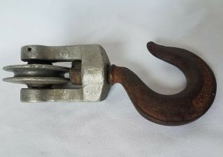 Crosby Laughlin Swivel Hook And Single Wheel Pulley Vintage Industrial