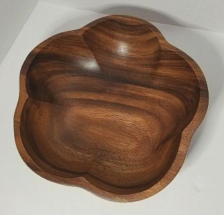 Vintage Monkey Pod Wood Serving Bowl Scalloped Edge Bowl Hand Crafted 10 "