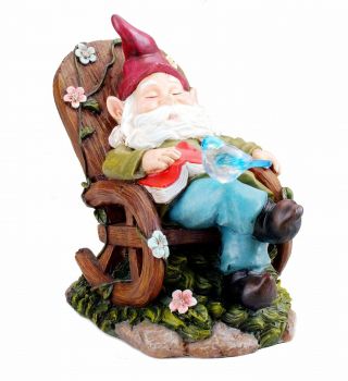 Bo - Toys Solar Powered Gnome Sleeping In A Chair Led Garden Light Decor