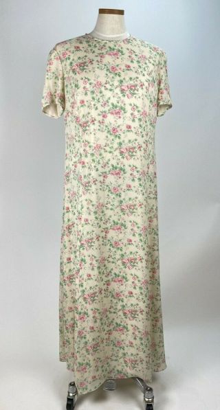 Vintage 90s Ralph Lauren Romantic Floral 100 Silk Long Dress 16w