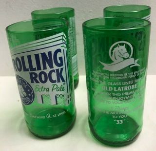 4 Vintage Rolling Rock Extra Pale Beer Glass Green Advertising Bar Glass