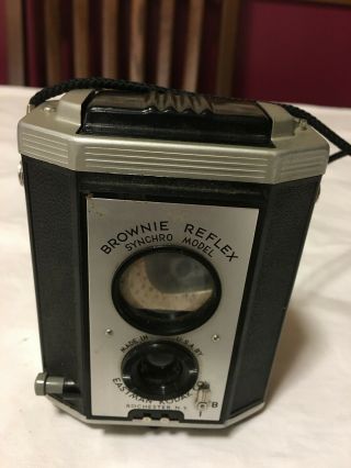 Vtg Eastman Kodak Brownie Reflex Synchro Model Camera W/ Strap Box