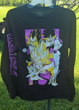 Vintage Dragon Ball Z Long - Sleeve Graphic T - Shirt Sz Medium Black W/ Purple