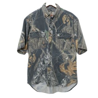 Vintage Mossy Oak Apparel Camouflage Shirt Button Up Chamois Men Size Medium