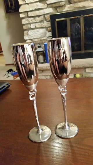 Vintage Silver Plate Toasting Flute Wedding Goblets Made By Things Remembered