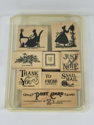 Stampin Up Vintage Postcard 2001 Wood Rubber Stamps Set Of 9
