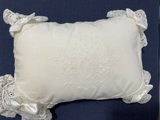 Vintage Mini Throw Pillow With Lace And Strawberry Embroidery