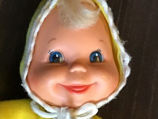 Vintage 1970 Mattel 12” Baby Beans Doll With Bare Bottom Yellow Pajamas