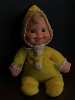 Vintage 1970 Mattel 12” Baby Beans Doll With Bare Bottom YELLOW Pajamas 2