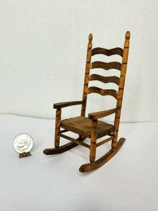 Shackman Primitive Ladderback Rocking Chair Cane Seat Dollhouse Miniature Vtg