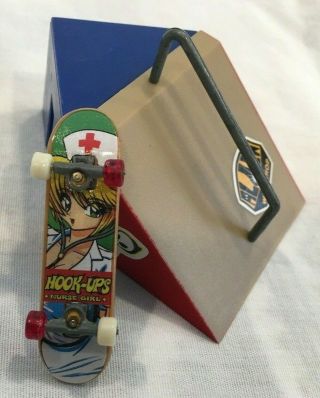 Vintage Tech Deck Anime Sexy Nurse Girl Hook Ups Skateboard Finger Board W/ Ramp