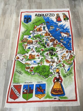 Vintage Italian Map Southern Italy Abruzzo Abruzzi Decorative Cotton Tea Towel