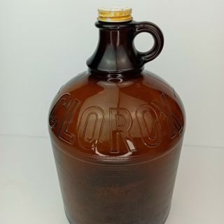 Vtg Brown/Amber Glass Clorox 1 Gallon Bottle/Jug w/ Screw Cap/Lid 2
