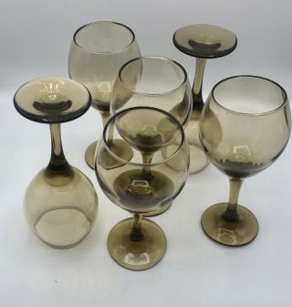 Vintage Libbey Perception 10 Oz Red Wine Glasses Smokey Amber Tawny Set Of Six