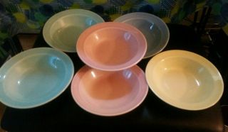 6 Six Vintage Ts&t Taylor Smith Lu - Ray Pastels 5 3/8 " Fruit Dessert Bowls Usa