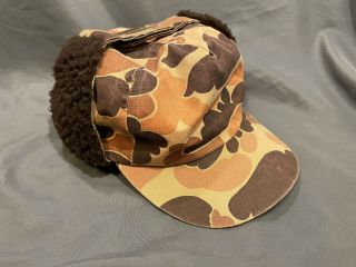 Vtg Columbia Duck Camo Lg Cap W/ Ear Flaps Thinsulate Gore - Tex Hat Made In Usa