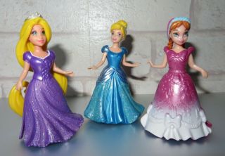Disney Princess Magic Clip Dolls With Snap On Dress X 3 - L@@k