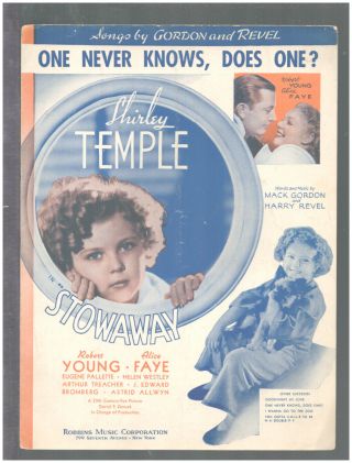 Stowaway 1936 One Never Knows Does One Shirley Temple Movie Sheet Music