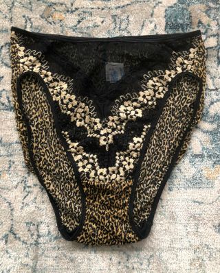 Vintage Olga Hi Cut Nylon Lace Panties Leopard Lace Panel Sz L 20062