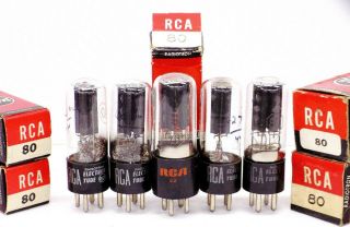 Group Of 5 Possibly N.  O.  S Vintage Rca Type 80 Small Gt Type Vacuum Tubes