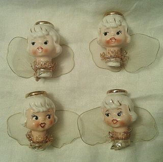 Vintage Set Of 4 Porcelain/ceramic Angel Heads With Wings