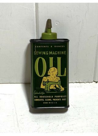 Vintage Tin Metal Oil Can Oiler Sewing Machine Oil Usa Lady Sewing Graphics