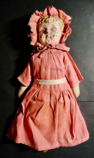 Antique Vintage Tin Metal Head Doll - Germany Minerva Kidskin Cloth Body