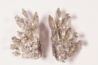 Vintage Sherman Signed Clear Rhinestone Crystals Clip Earrings Pm - 12