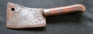 Antique Samuel Lee Lf & Co 6 " Blade 2 Brass Rivet Handle Meat Cleaver 12 " Long