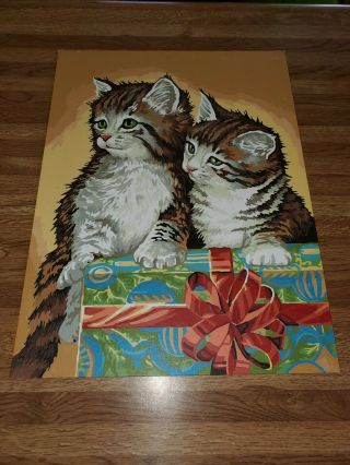 Vintage Finished Color By Number Picture Art.  Playful Kitten Inspired Scene