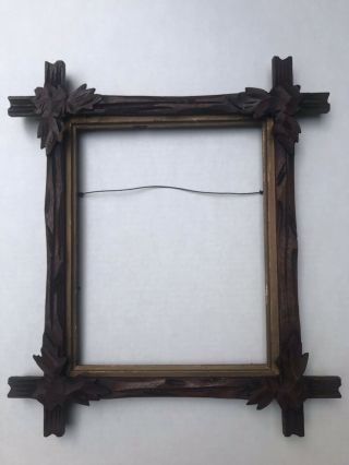 Antique Adirondack Black Forest Leaf Carved Frame Fits 8”x10” Picture No Glass