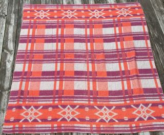 Vtg 1940s 1950s Pink Ombre Orange Purple Cotton Camp Blanket Abstract Pattern