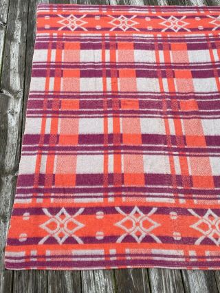VTG 1940s 1950s Pink Ombre Orange Purple Cotton Camp Blanket Abstract Pattern 2