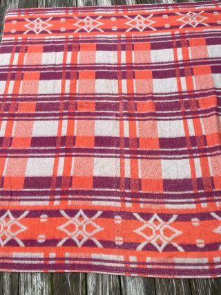 VTG 1940s 1950s Pink Ombre Orange Purple Cotton Camp Blanket Abstract Pattern 3