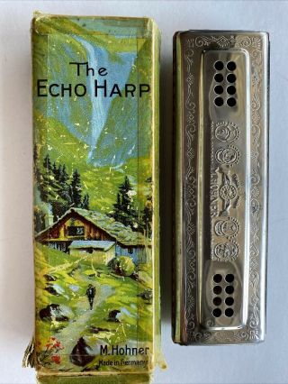 Vtg M.  Hohner Harmonica The Echo Harp Cg Germany 54/64 Orig Box A Beauty