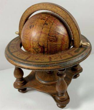 Vintage Wood Olde World Globe Desktop Zodiac Astrology Signs Made In Italy Small