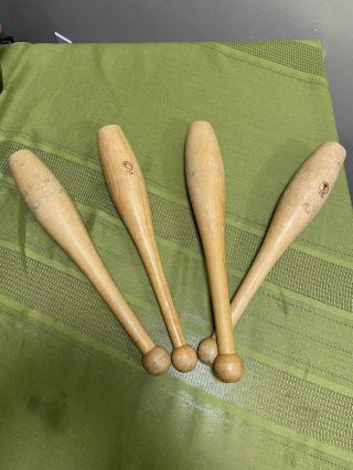 Set Of 4 Antique Vintage 13.  5 " Wooden Juggling Pins Circus Fairs Indian Pins