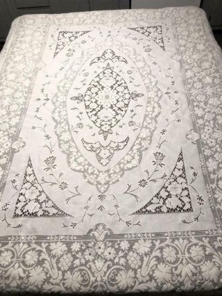 Exquisite Vintage Off White Cotton Lace Rectangular Tablecloth 72 " X 90 " Must C