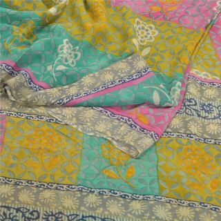 Sanskriti Vintage Sarees Pure Georgette Silk Indian Printed Sari Craft Fabric