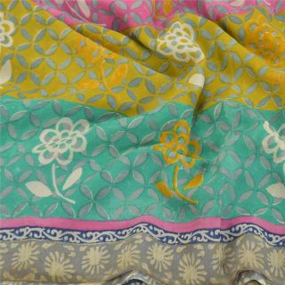 Sanskriti Vintage Sarees Pure Georgette Silk Indian Printed Sari Craft Fabric 2