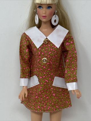 Vintage Clone Barbie Clothes Doll Outfit Mod Era Lime Green Pink Mini Dress