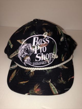 Vintage Bass Pro Shops Snapback Trucker Cap Hat Lures Made In Usa